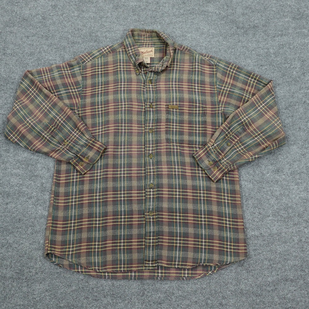 Woolrich Shirt Mens Large Multicolor Plaid Long Sleeve Cotton Button Down Casual